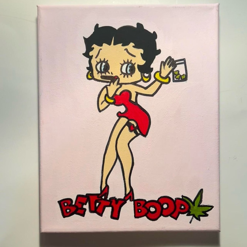 Betty Boop sm0king h!gh 🍃 painting  8x10 frame